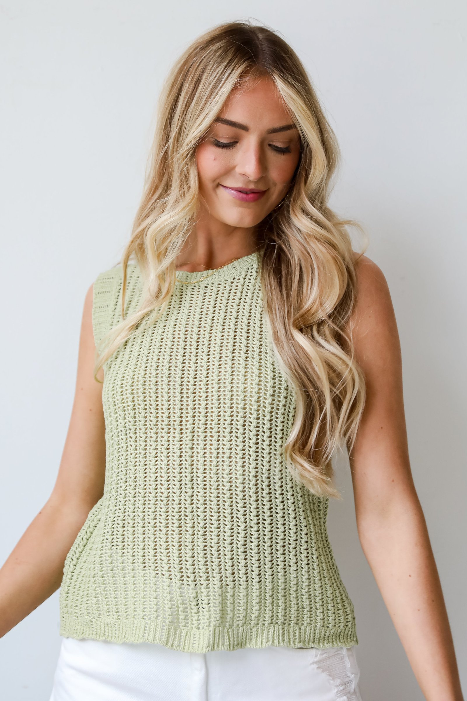 Breezy Option Lime Crochet Knit Tank MG18