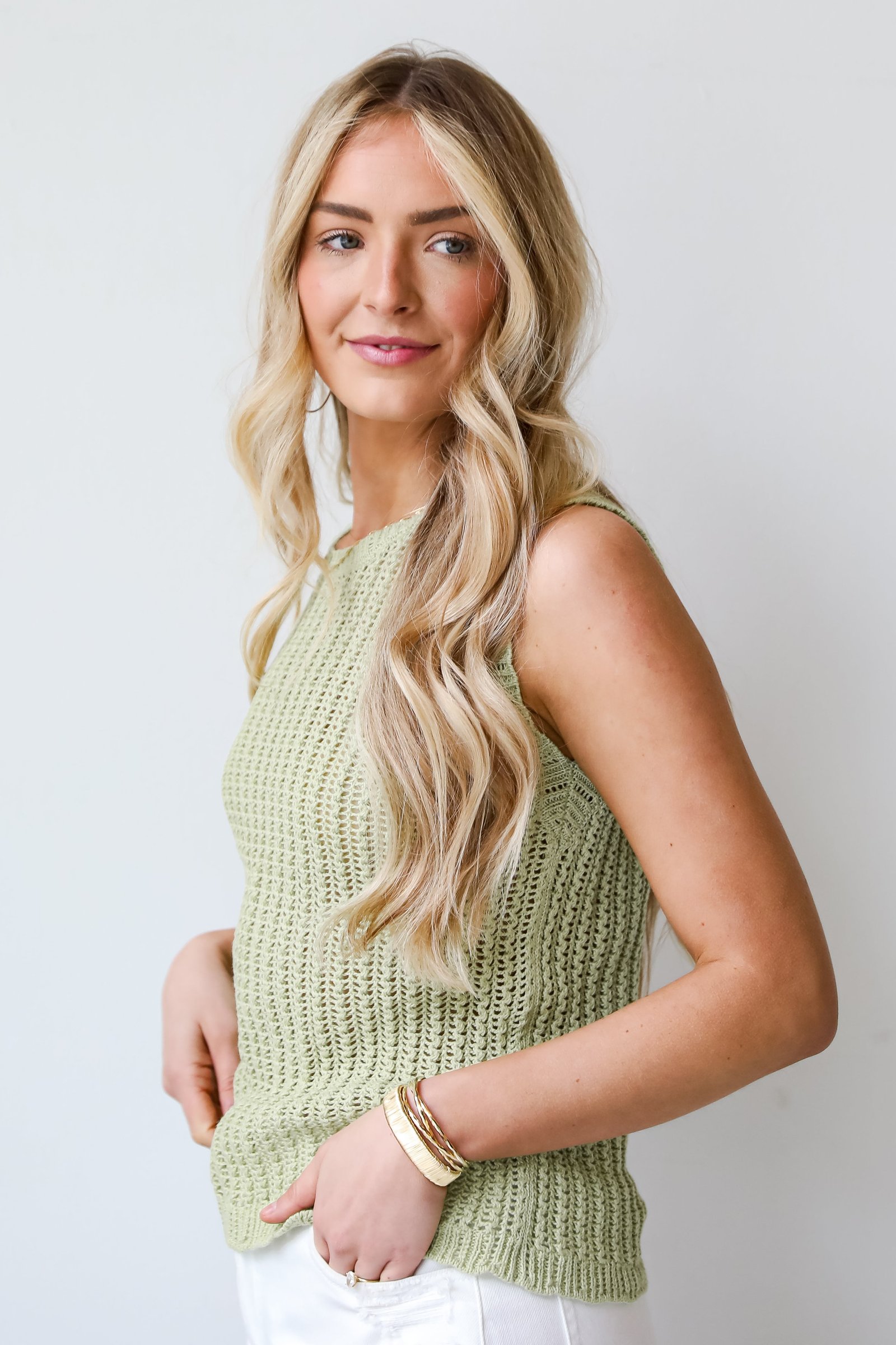 Breezy Option Lime Crochet Knit Tank MG18