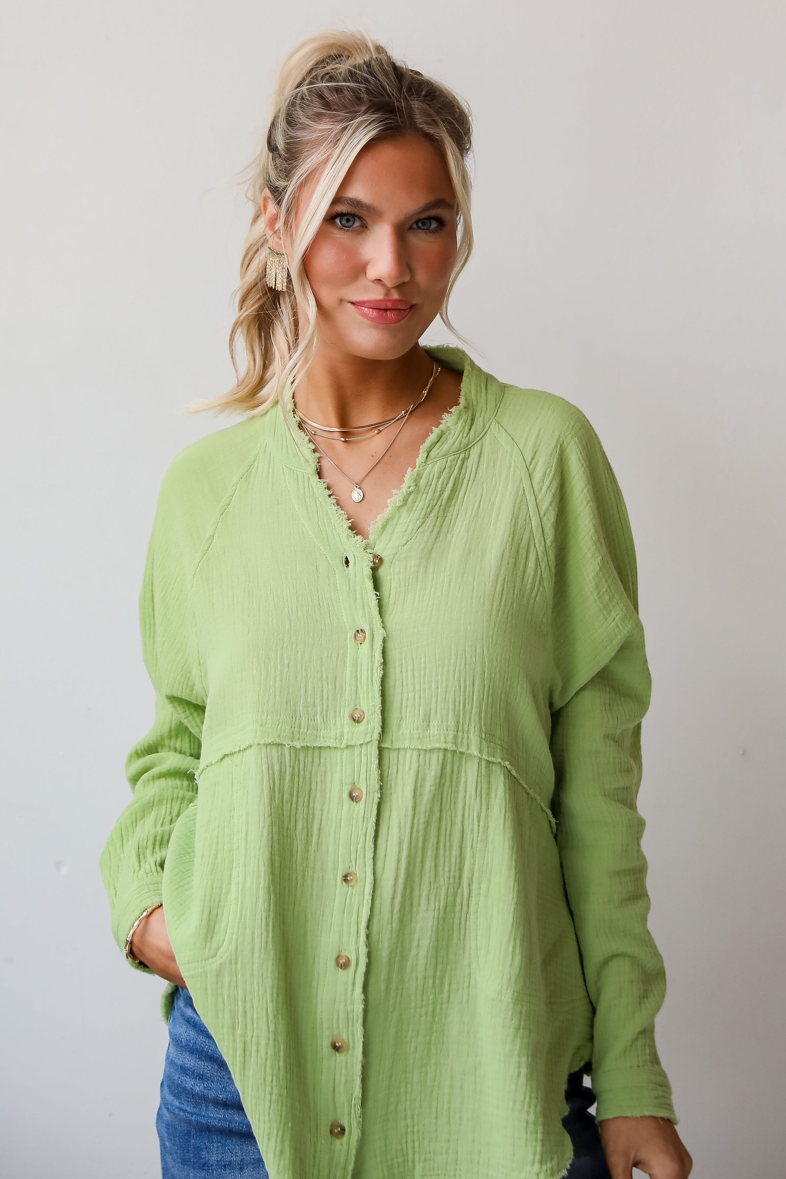 Relaxed Chic Lime Linen Blouse MG19