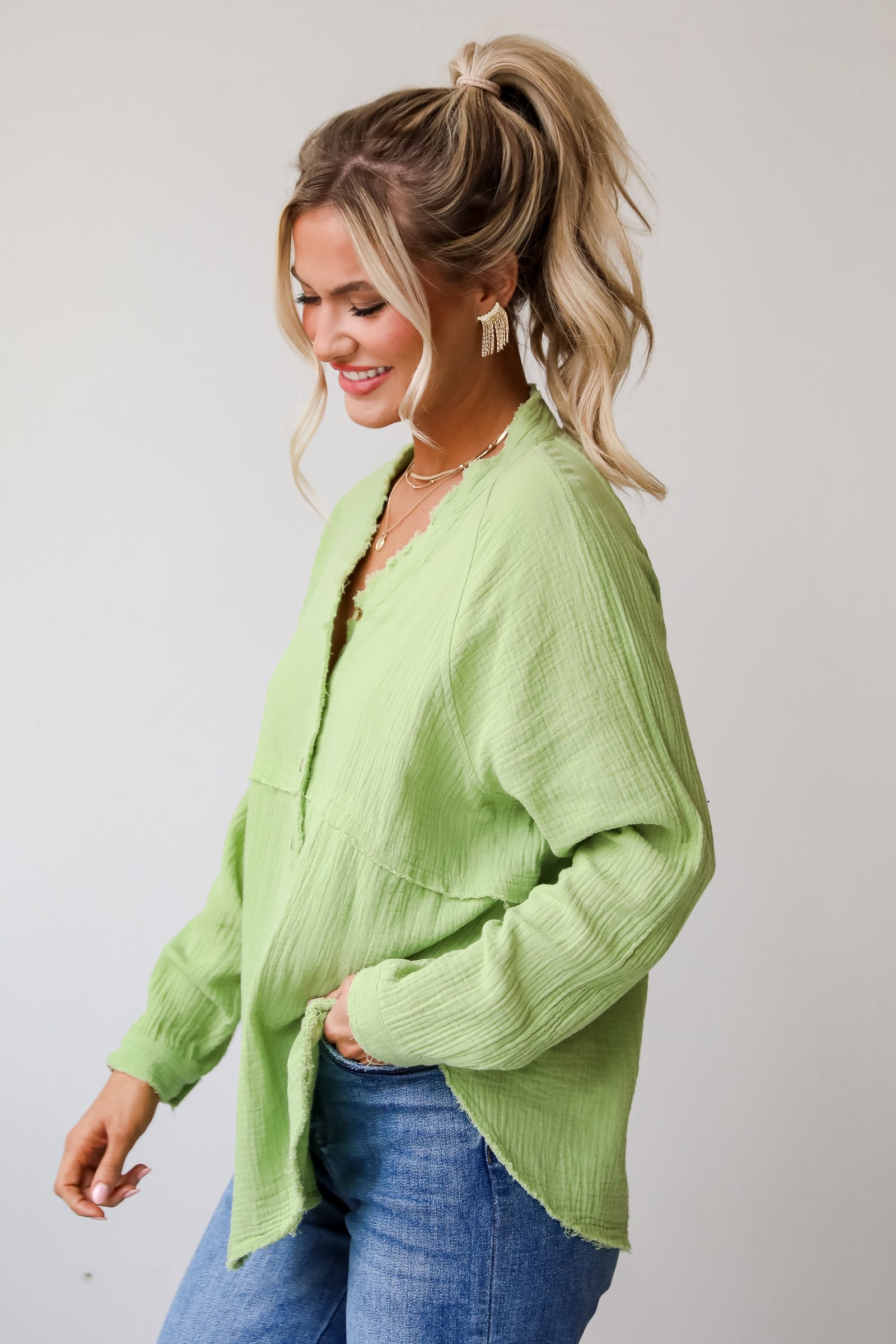 Relaxed Chic Lime Linen Blouse MG19