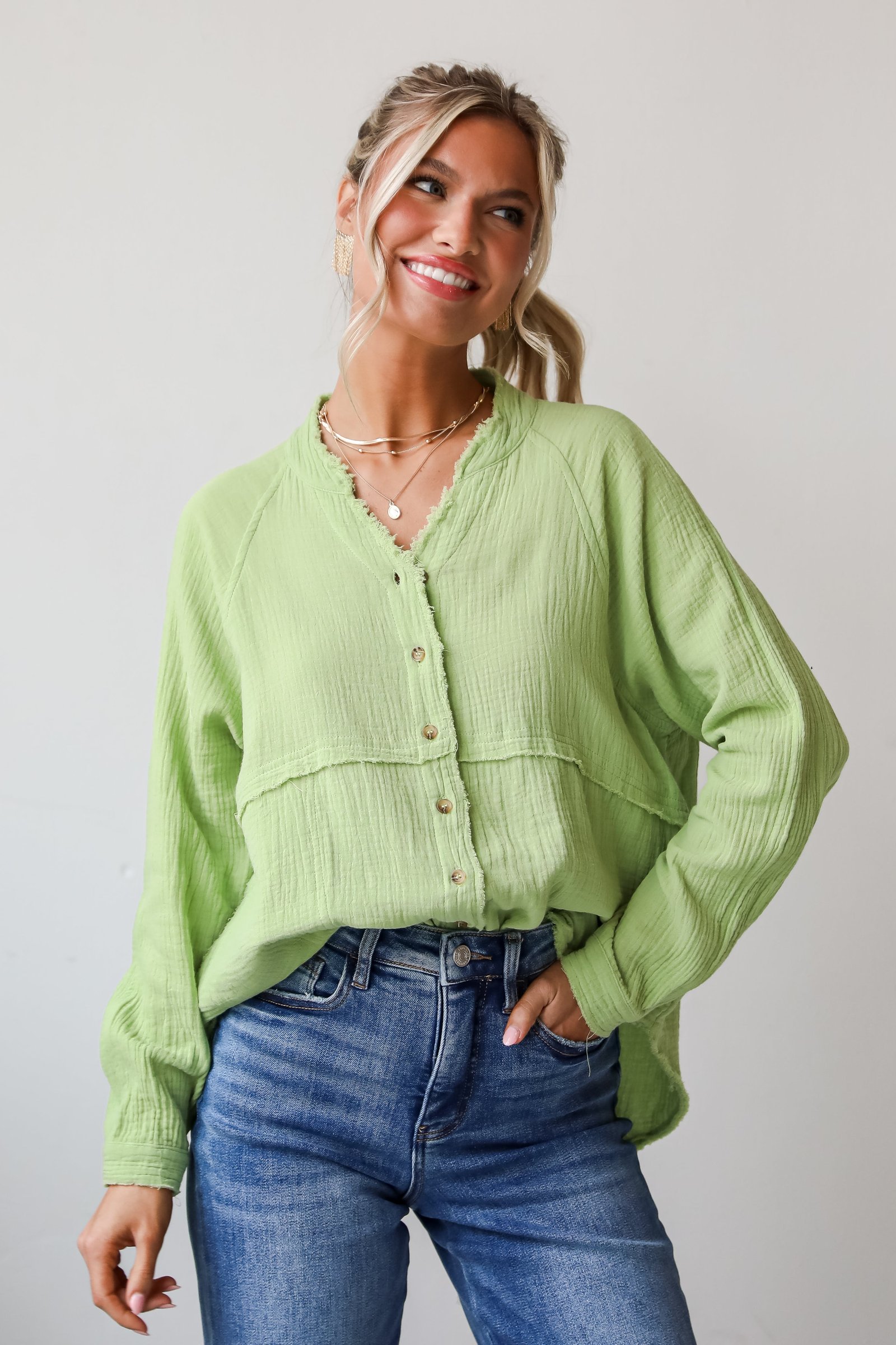 Relaxed Chic Lime Linen Blouse MG19