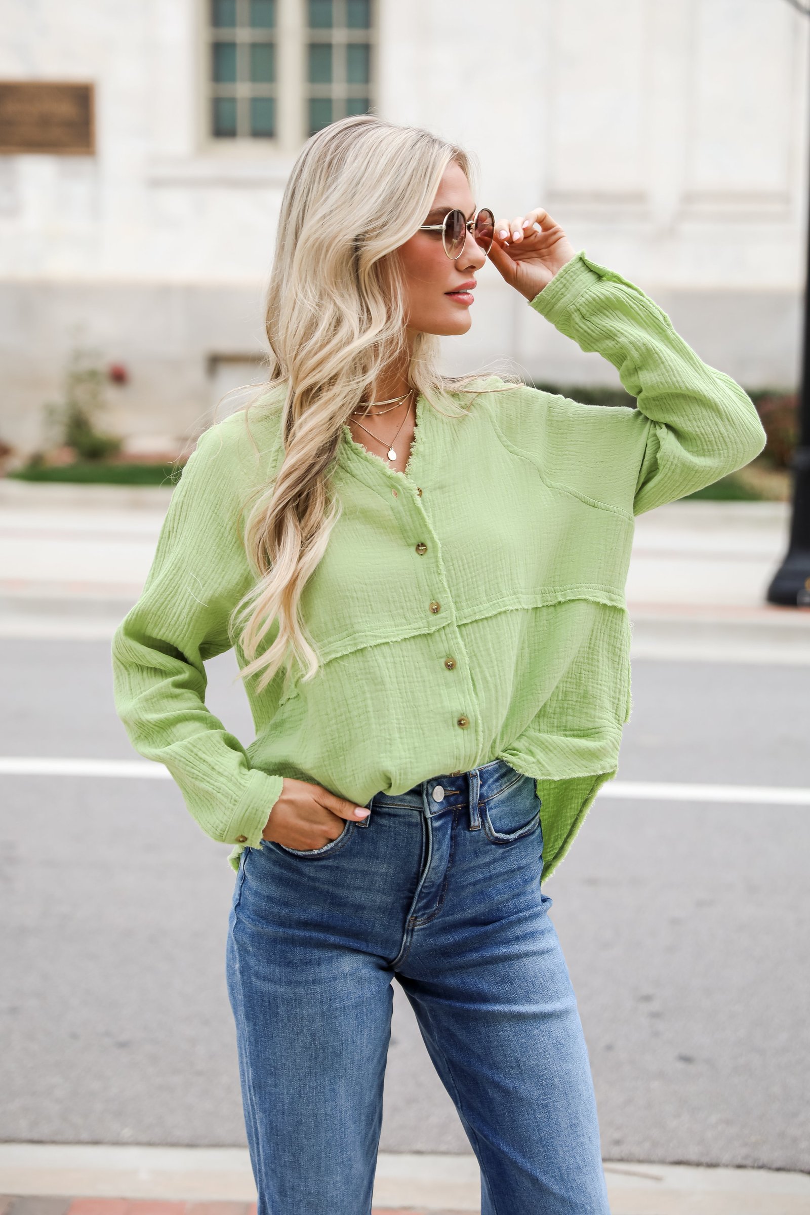 Relaxed Chic Lime Linen Blouse MG19