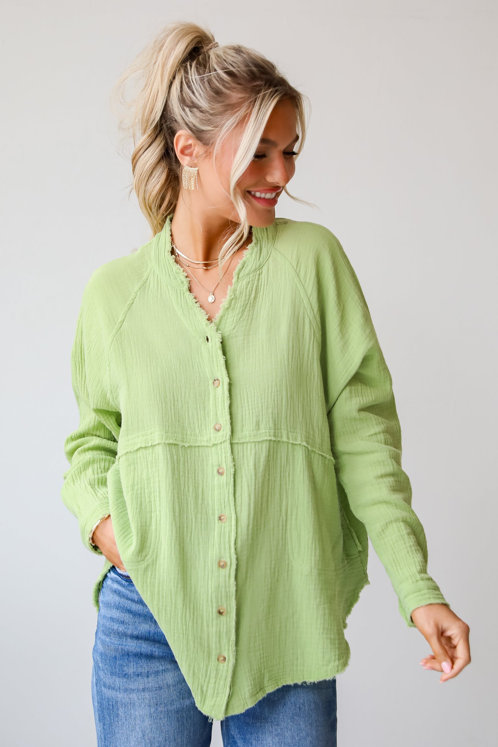 Relaxed Chic Lime Linen Blouse MG19